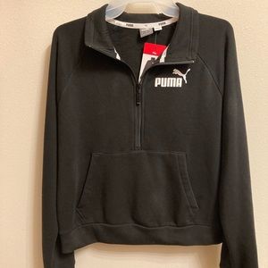 New Puma Pullover Partial Zip Sweatshirt Black Womens Medium